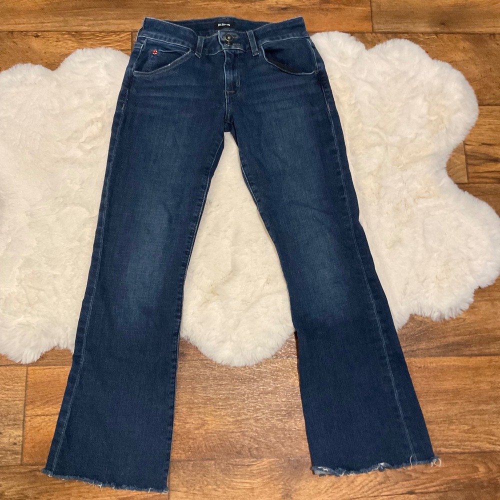 Hudson Denim Jeans Size 26 Collin Dark Wash Fray Flap Back Pocket Bootcut Stretc
